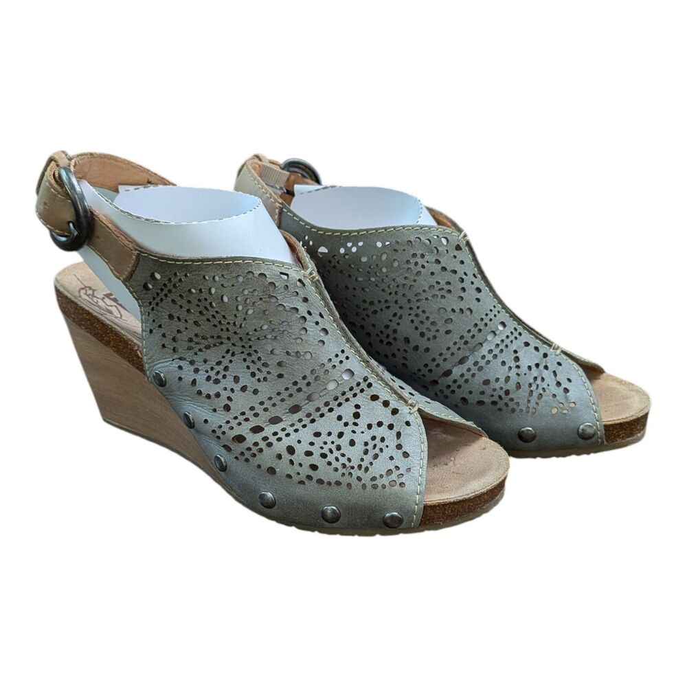 Pikolinos Benissa Wedge Gray Leather Slingback Sandals Womens 6.5 US 37 EU Boho